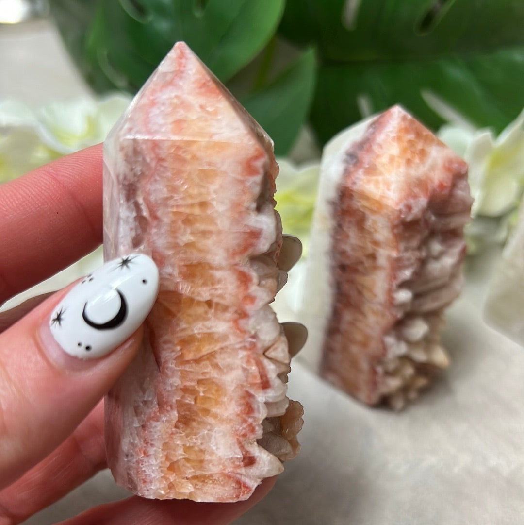 Sunstone, Orchid & Orange Calcite Druzy Tower Points