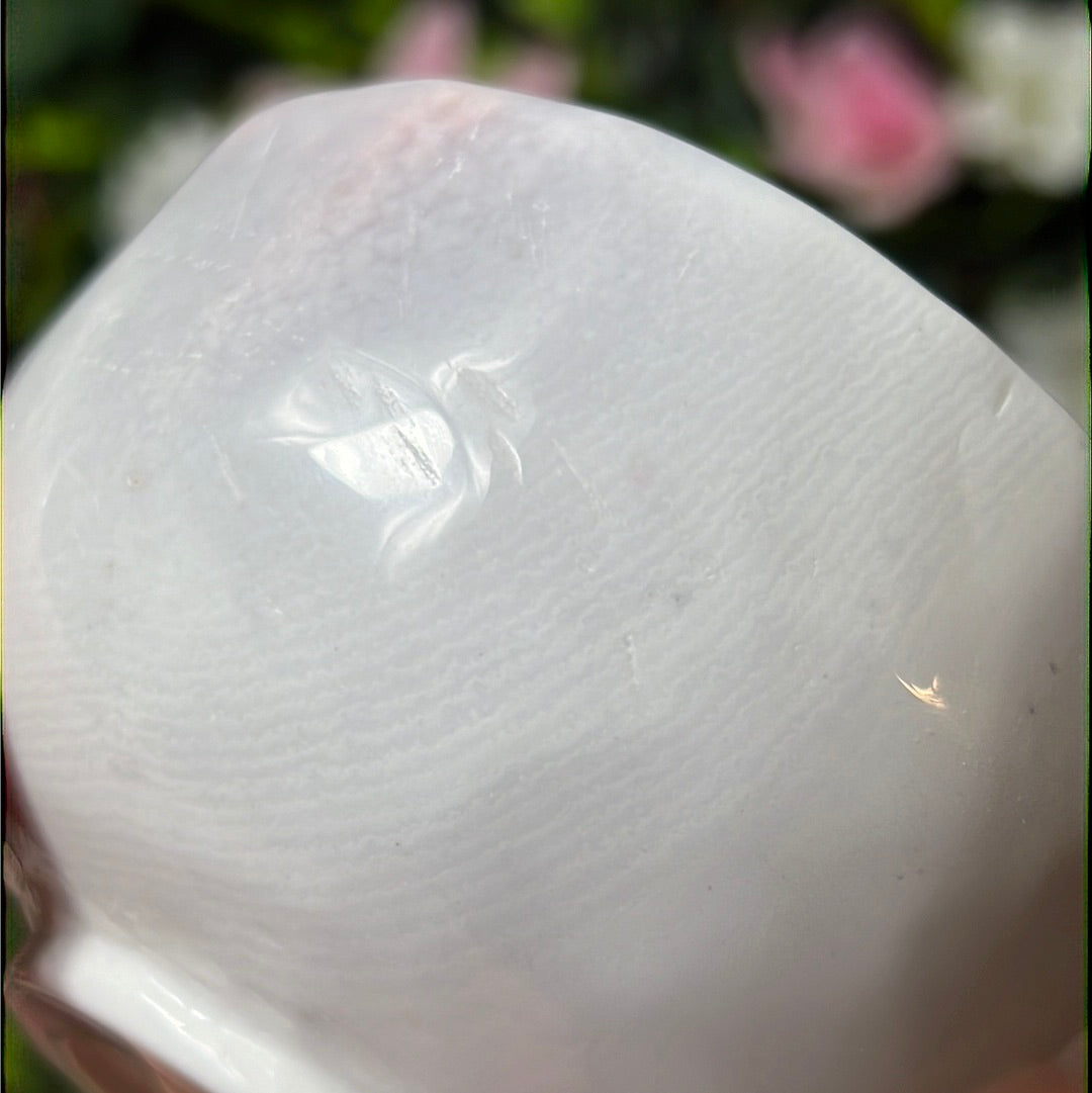 Handcarved White Banded Agate Charging Dish Bowl Plate