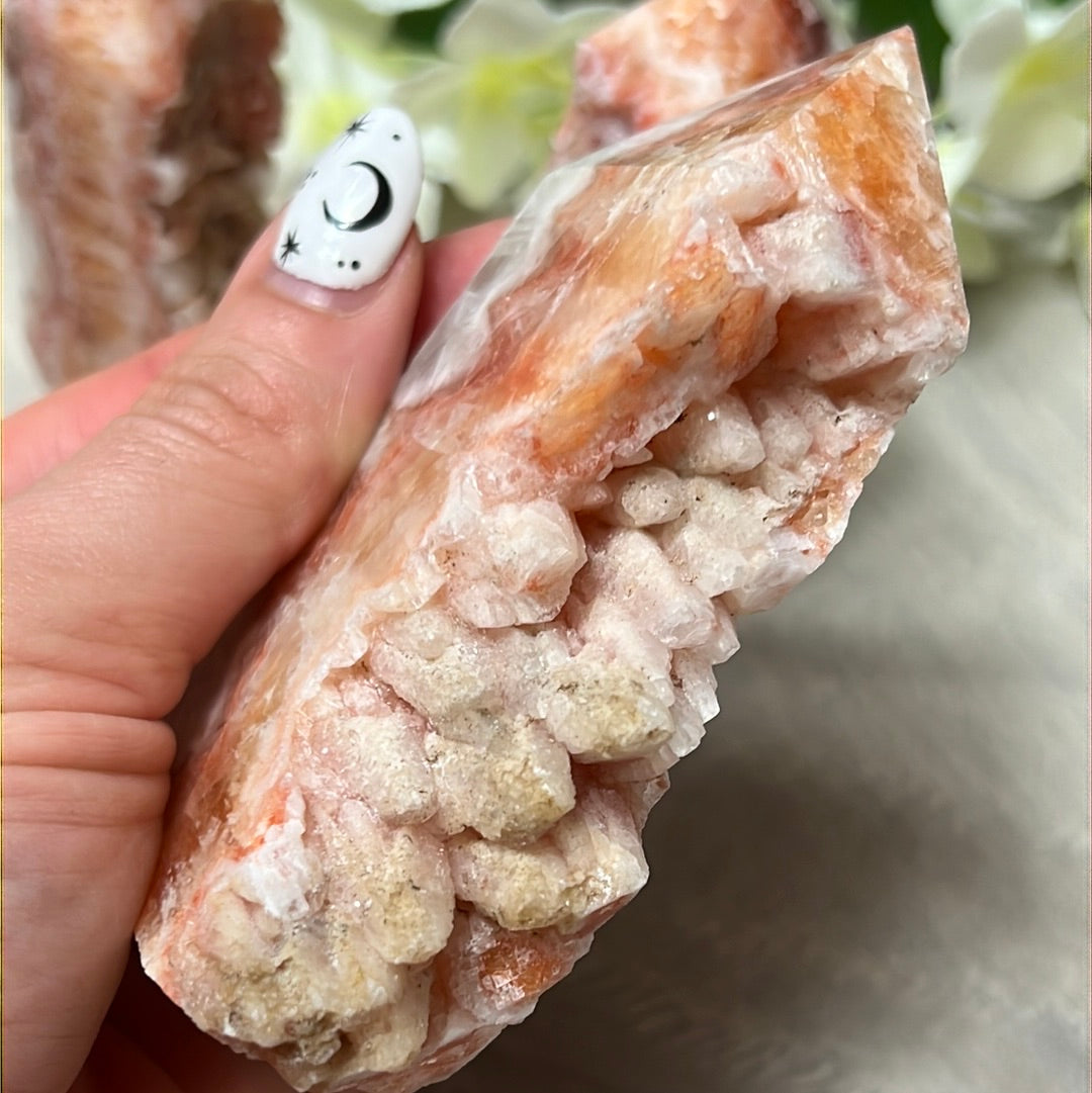 Sunstone, Orchid & Orange Calcite Druzy Tower Points
