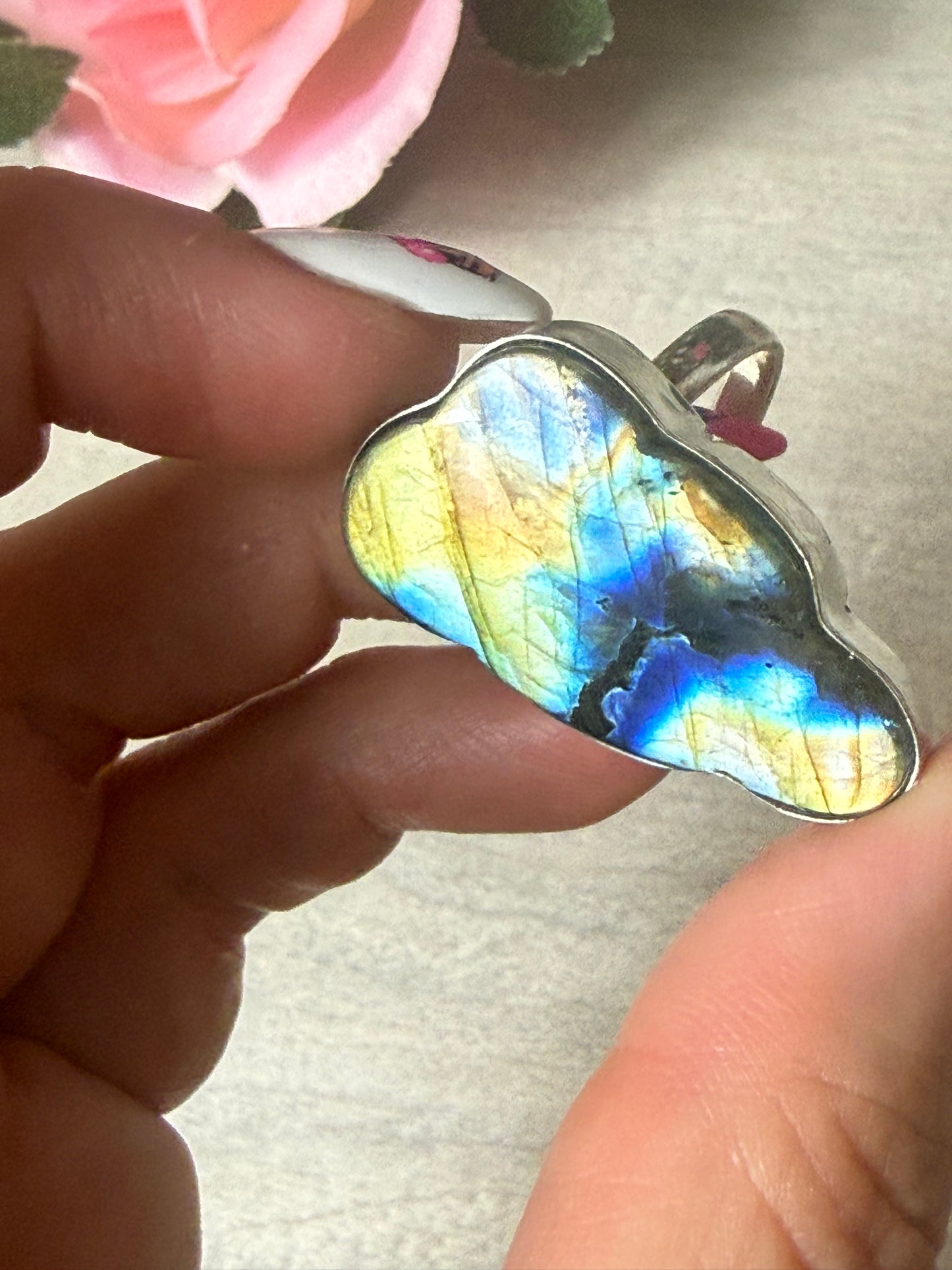 Lab Cloud Adjustable Silver Plated Ring