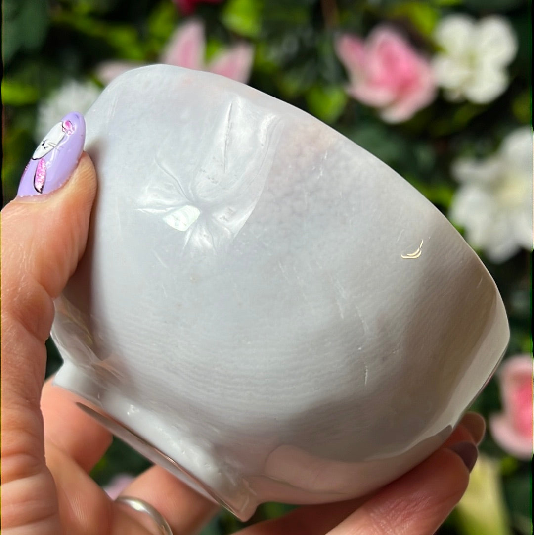Handcarved White Banded Agate Charging Dish Bowl Plate