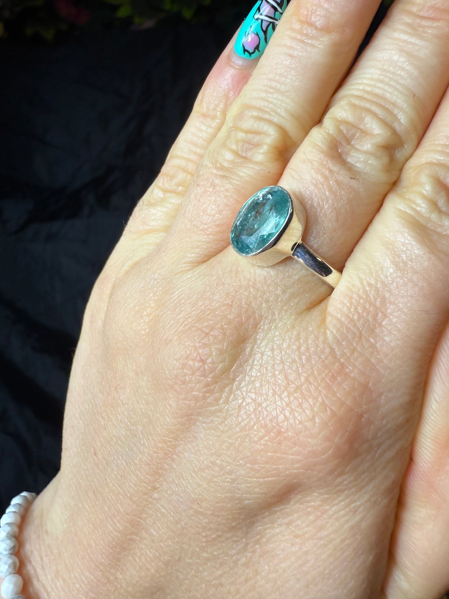Green Kyantie 925 Ring - Size Q 1/2 - R