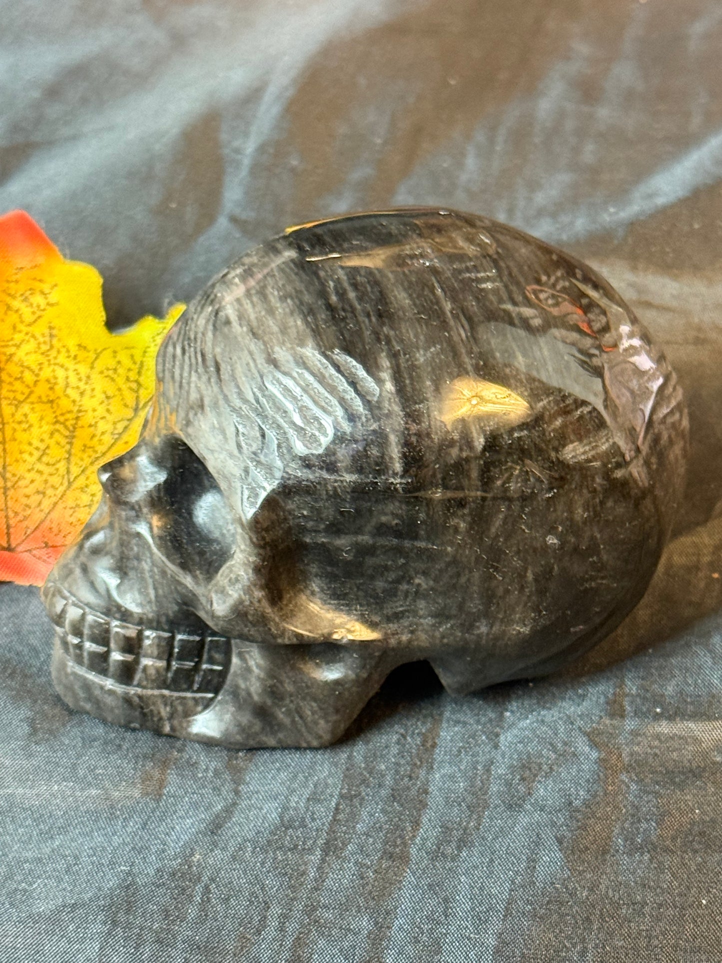 Silver Obsidian Skull