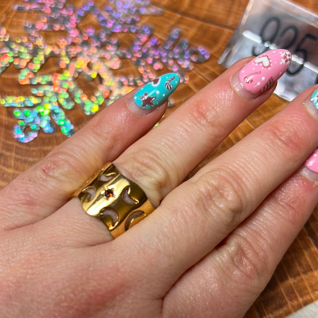 Tala Lani Ruby Moon - 22ct Gold Plated 925 Sterling Silver Ring - Size O