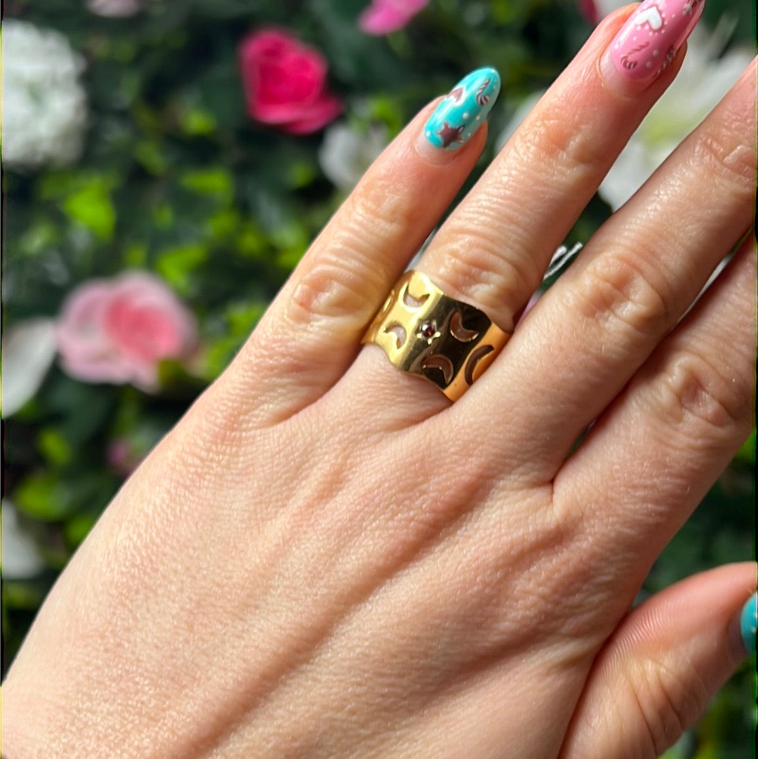 Tala Lani Ruby Moon - 22ct Gold Plated 925 Sterling Silver Ring - Size O