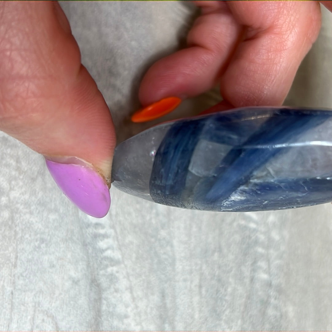 Kyanite in Clear Quartz Palm - rare find