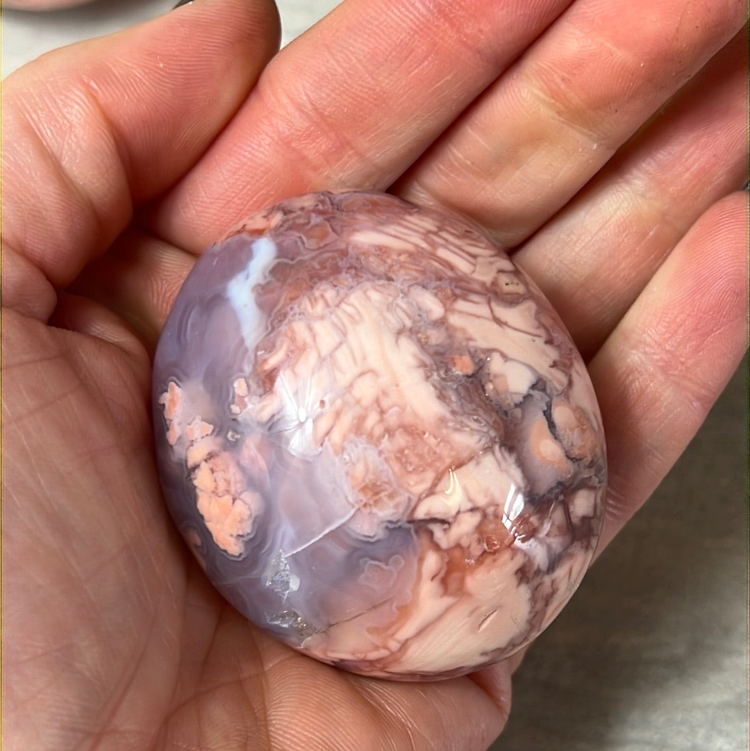 Pink Druzy Petal Agate Palm Pebble