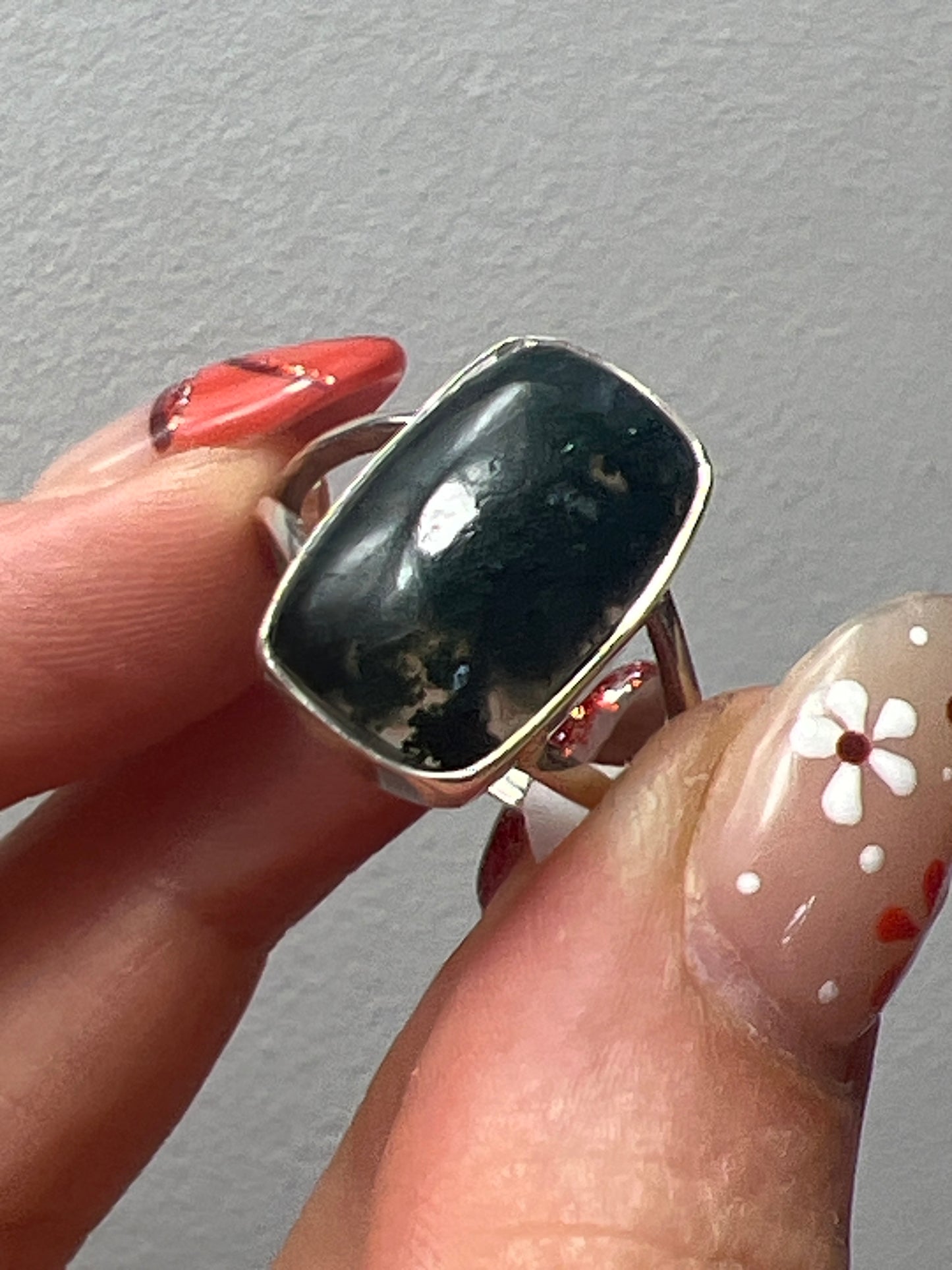 Moss Agate 925 Sterling Silver Ring - Size R 1/2