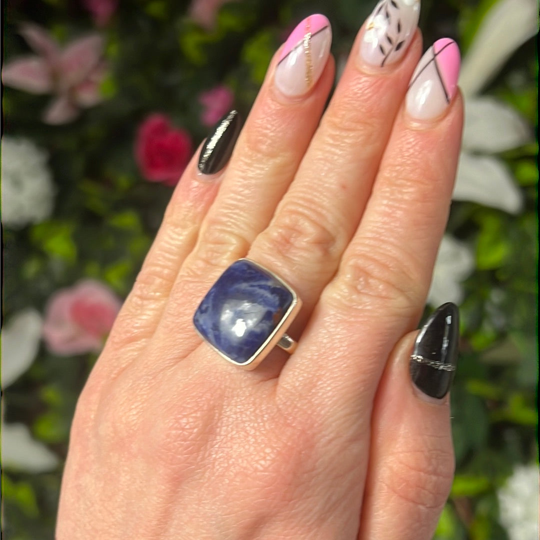 Sodalite 925 Silver Ring -  Size S