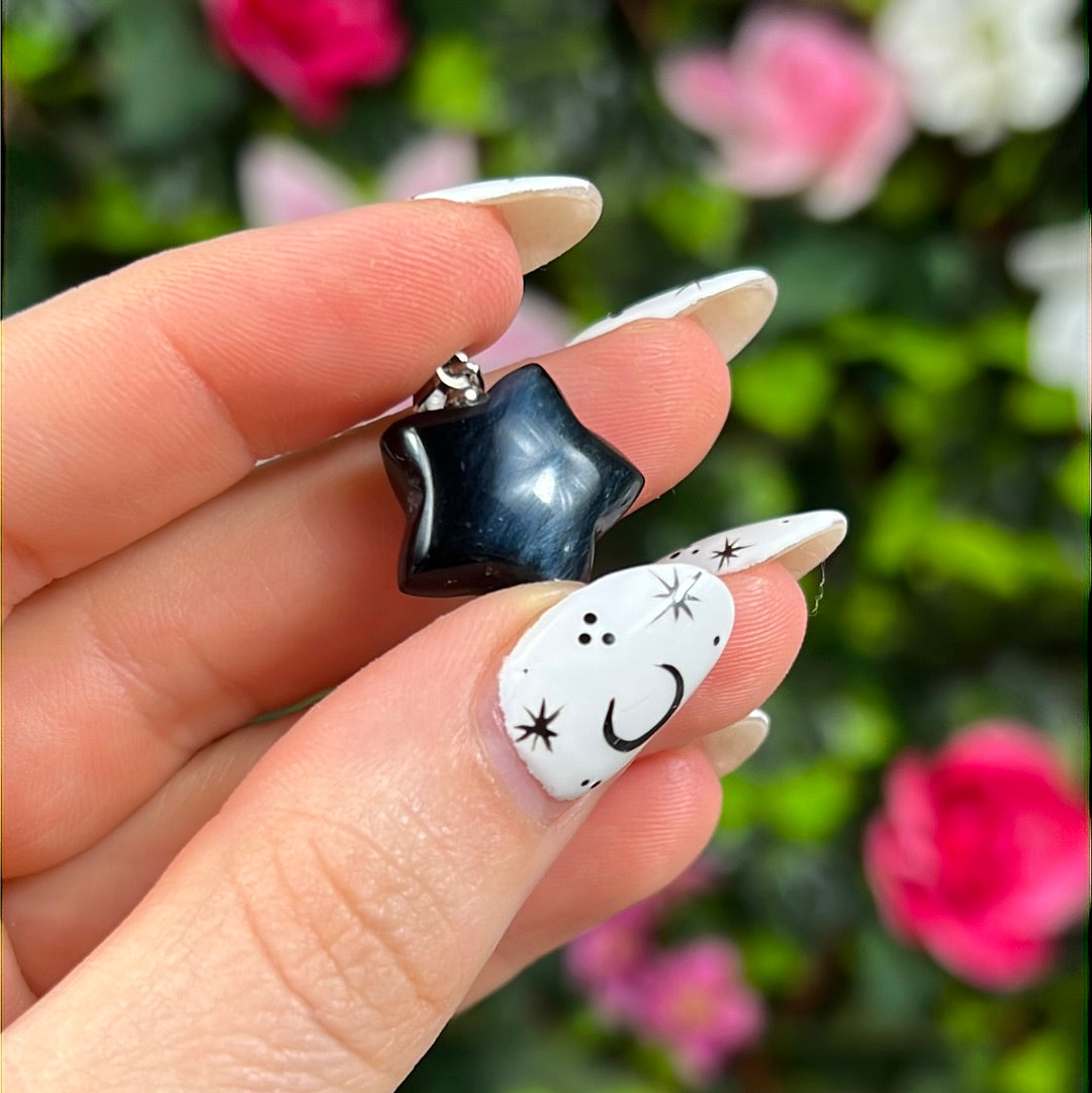 Hawks Eye Star - Blue Tigers Eye Pendant 925 Silver