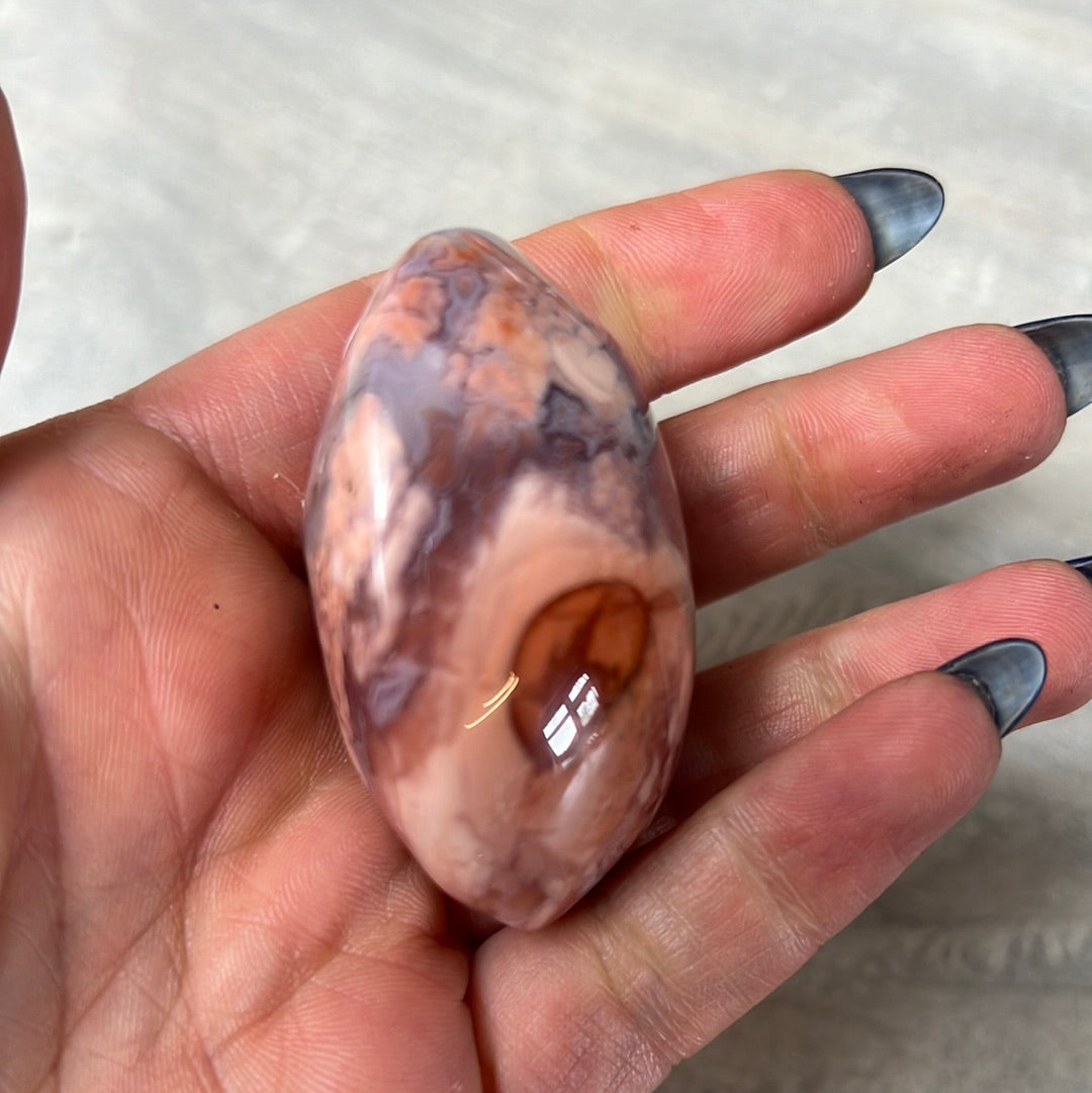 Pink Druzy Petal Agate Palm Pebble