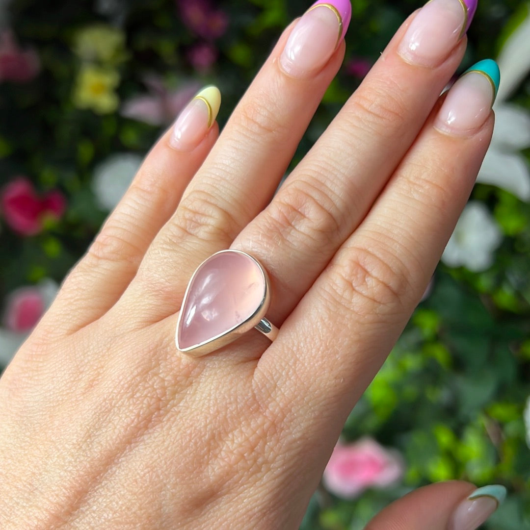 Rose Quartz 925 Silver Ring -  Size S 1/2
