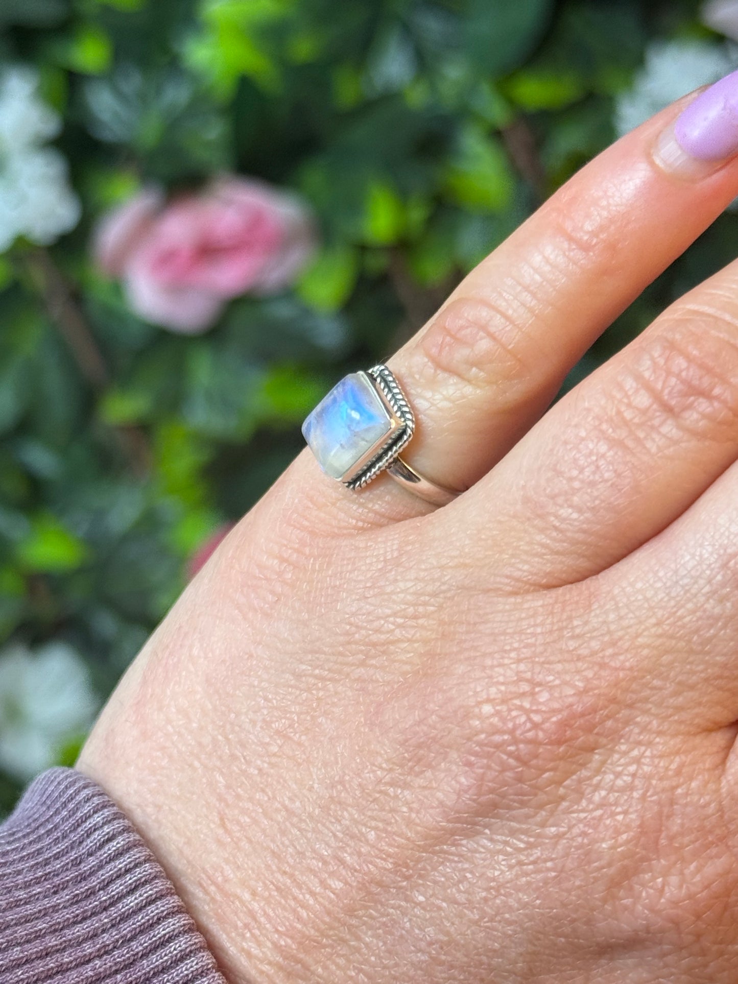 Square Moonstone 925 Silver Ring - Size I 1/2