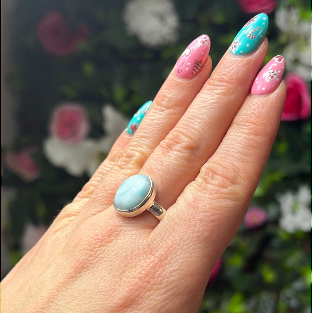 Larimar 925 Sterling Silver Ring - Size Q