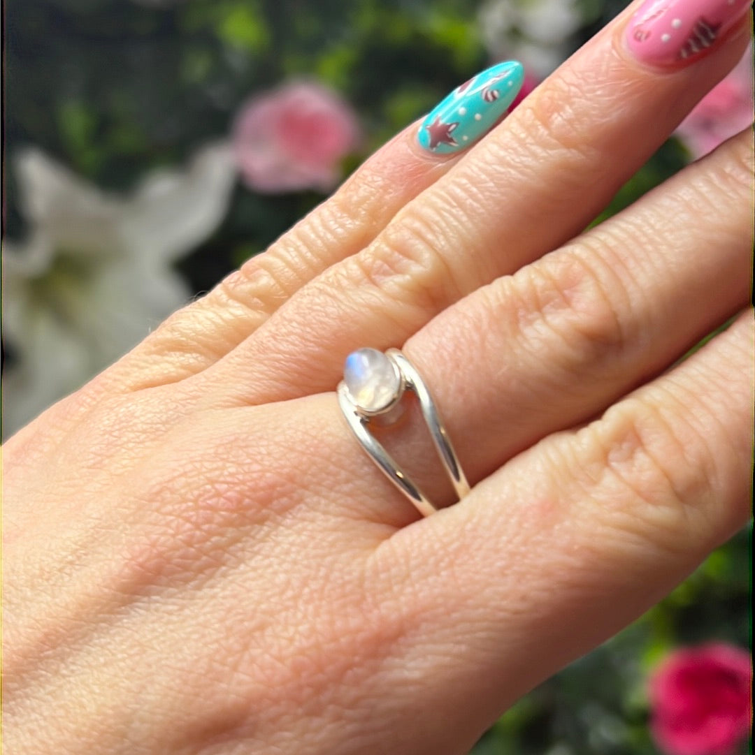 Moonstone Double Bar 925 Sterling Silver Ring - Size O 1/2