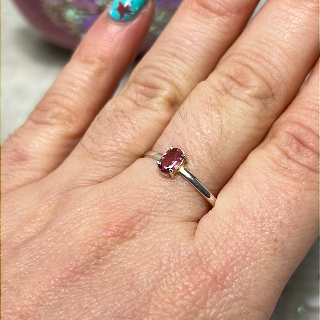 Pink Tourmaline Facet 925 Sterling Silver Ring - Size U
