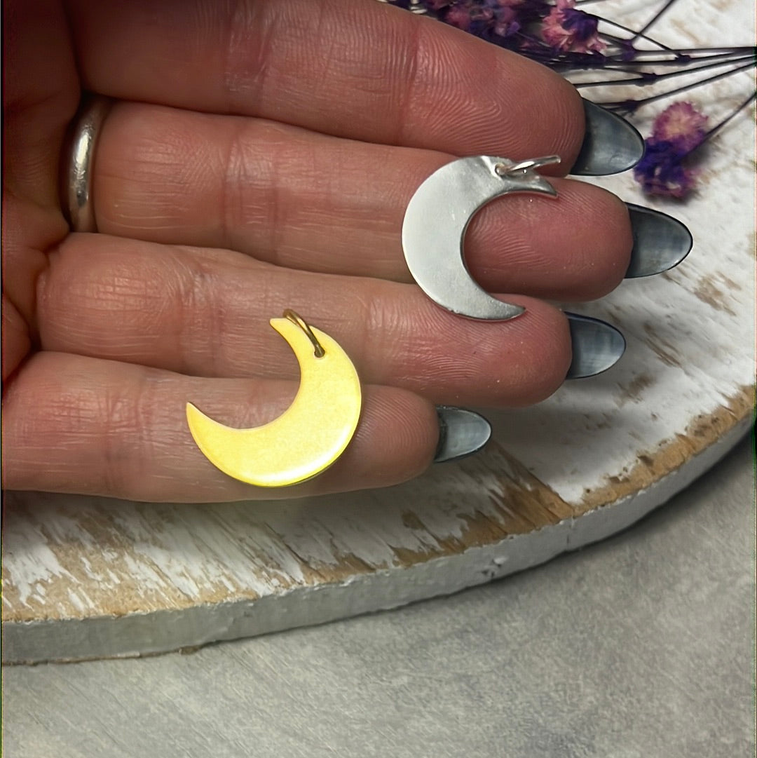 Moon Large Flat 925 Sterling Silver Pendant Charm