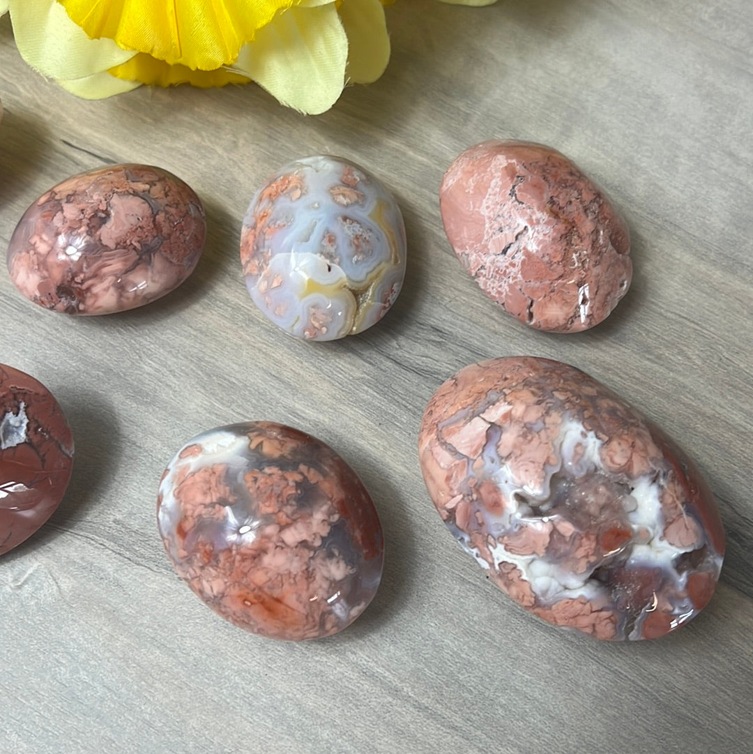 Pink Druzy Petal Agate Palm Pebble