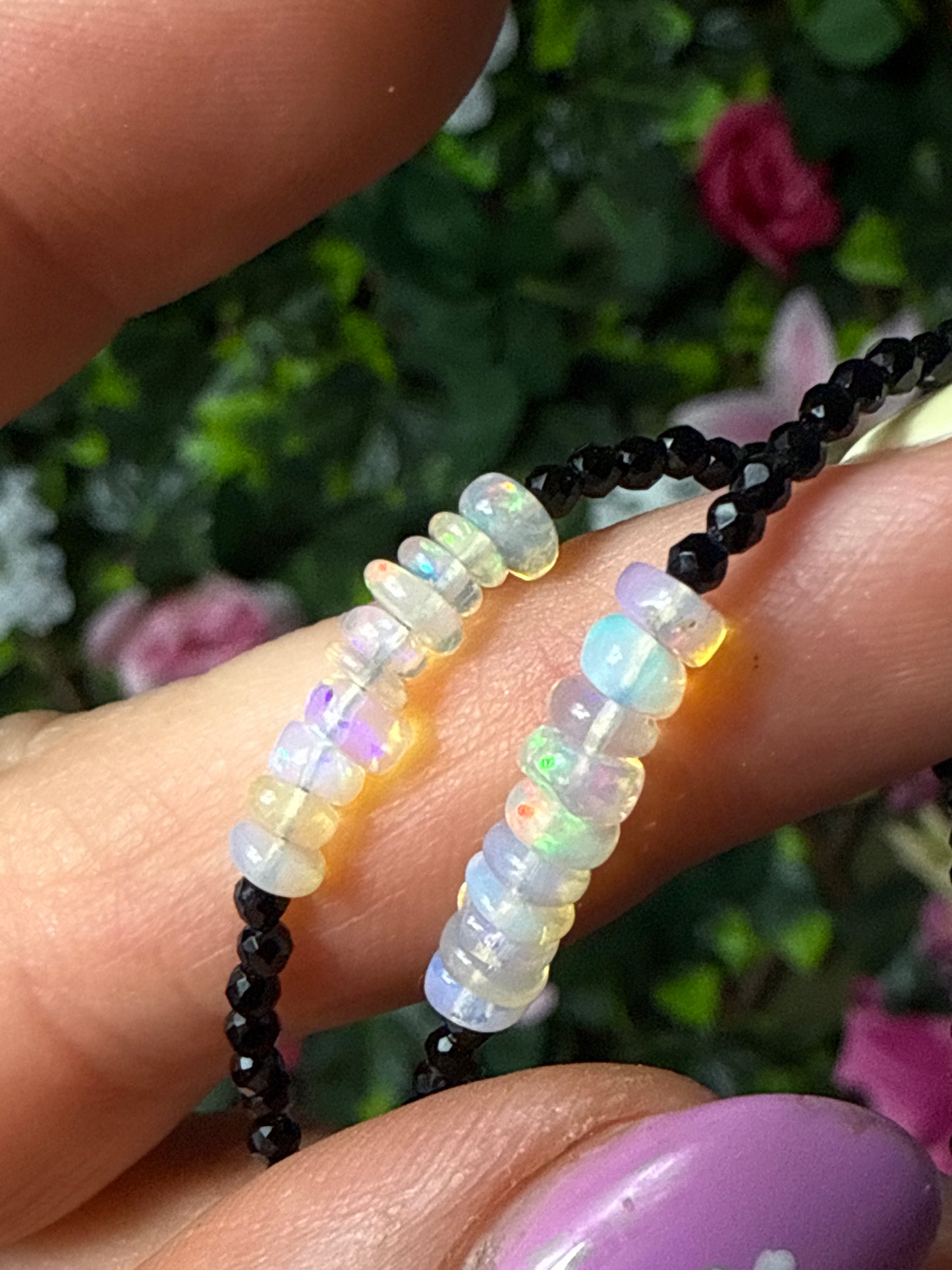Ethiopian Opal with Black spinel facet beads bracelet