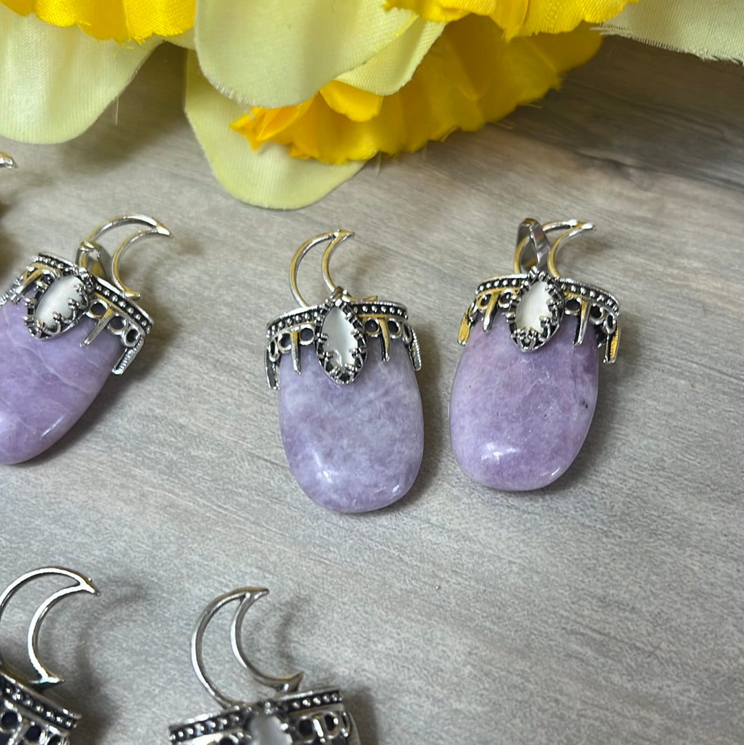 Moon Pendant - with Selenite  PLATED Silver