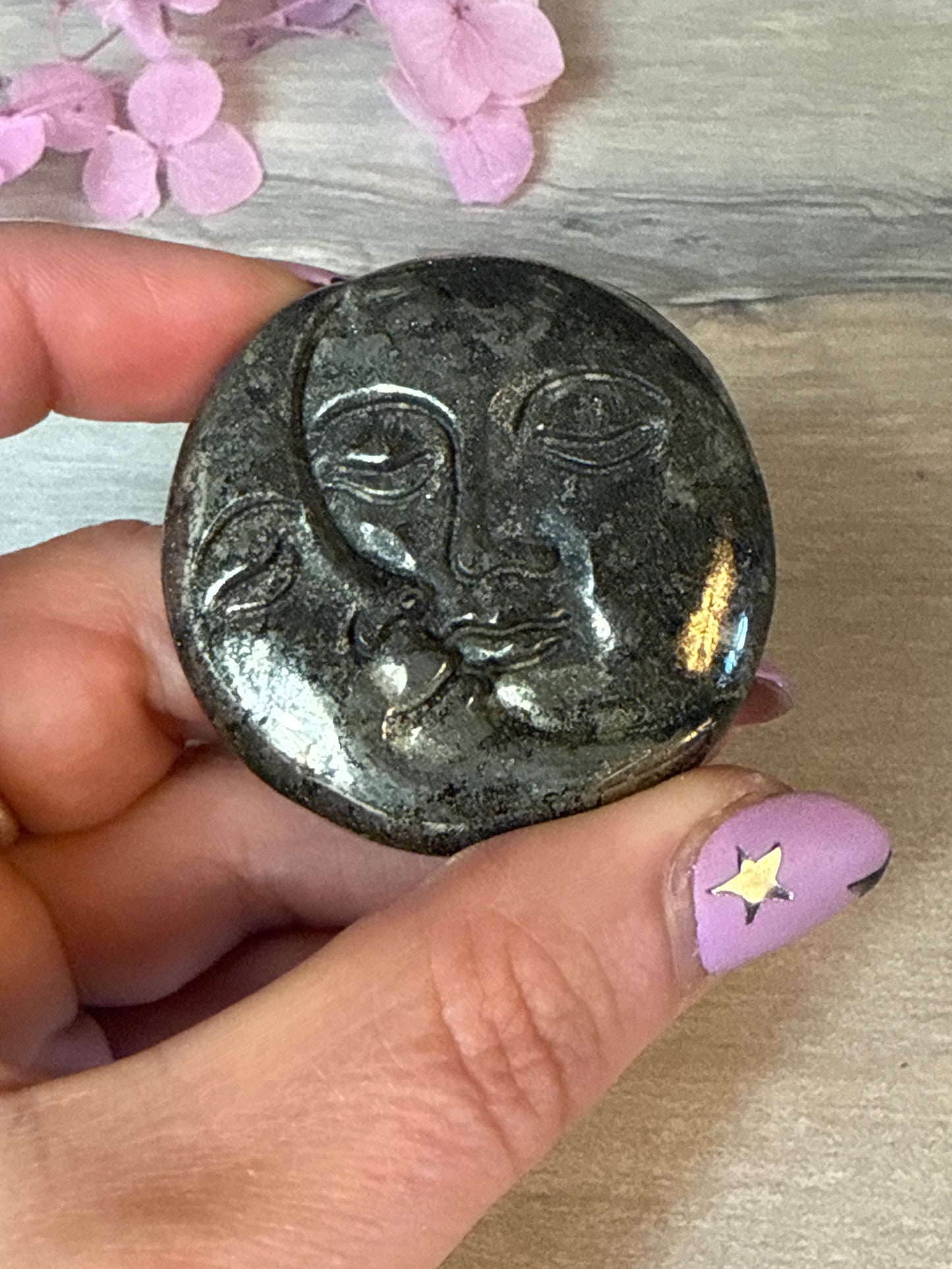 Pyrite moon sun face