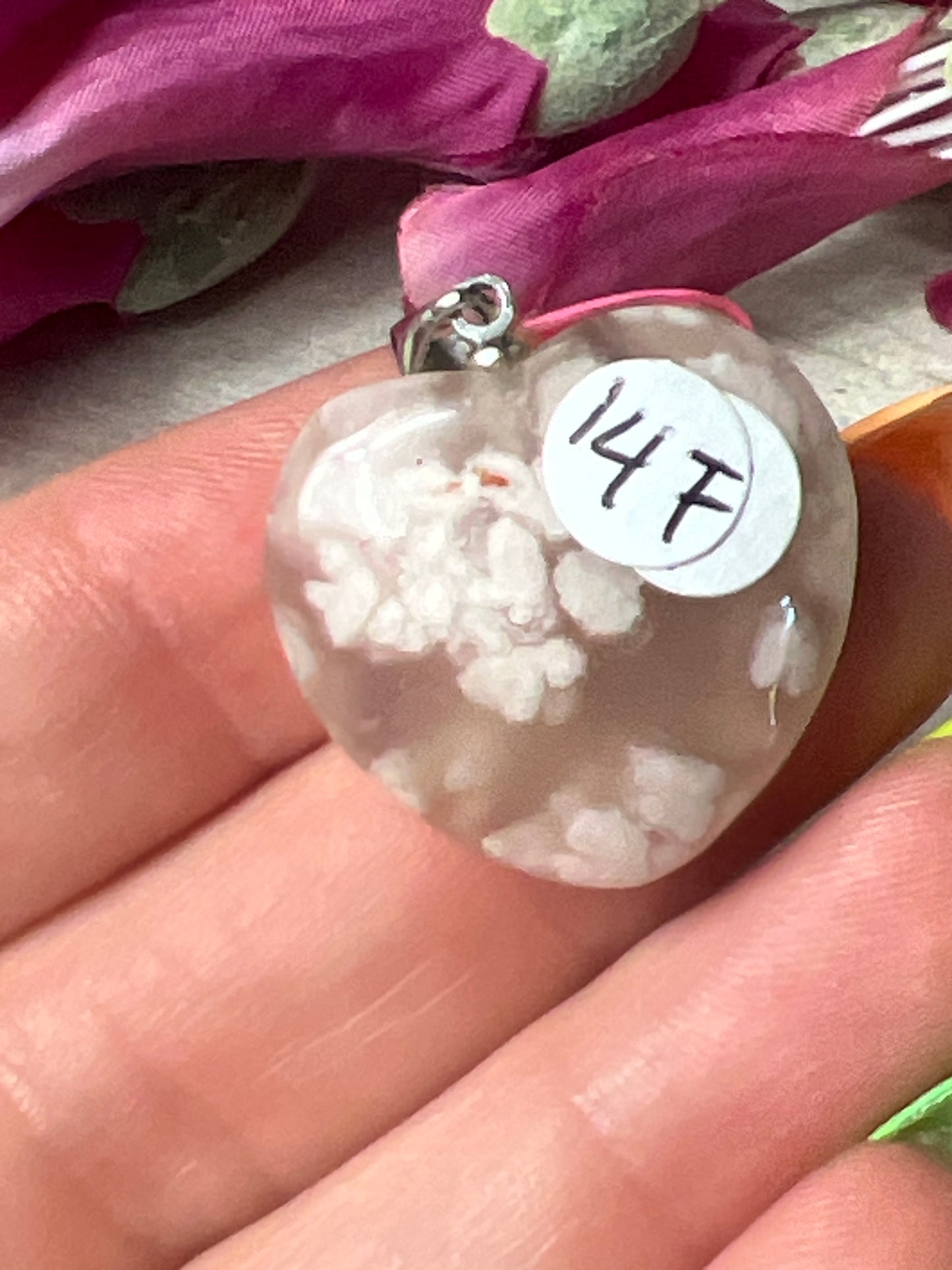 Flower Agate Heart Pendant - 925 Sterling Silver