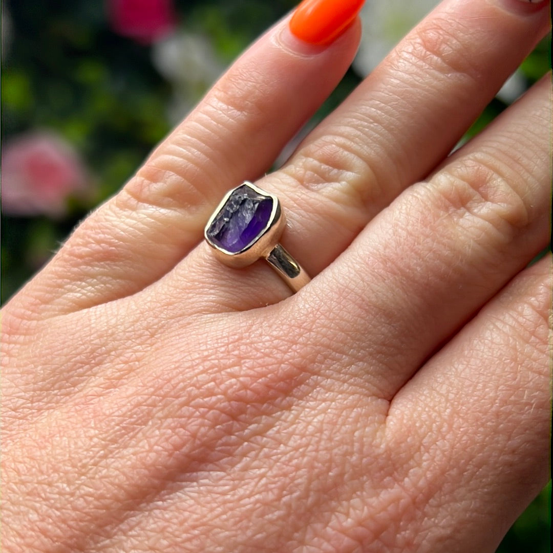 Amethyst Raw 925 Sterling Silver Ring - Size M