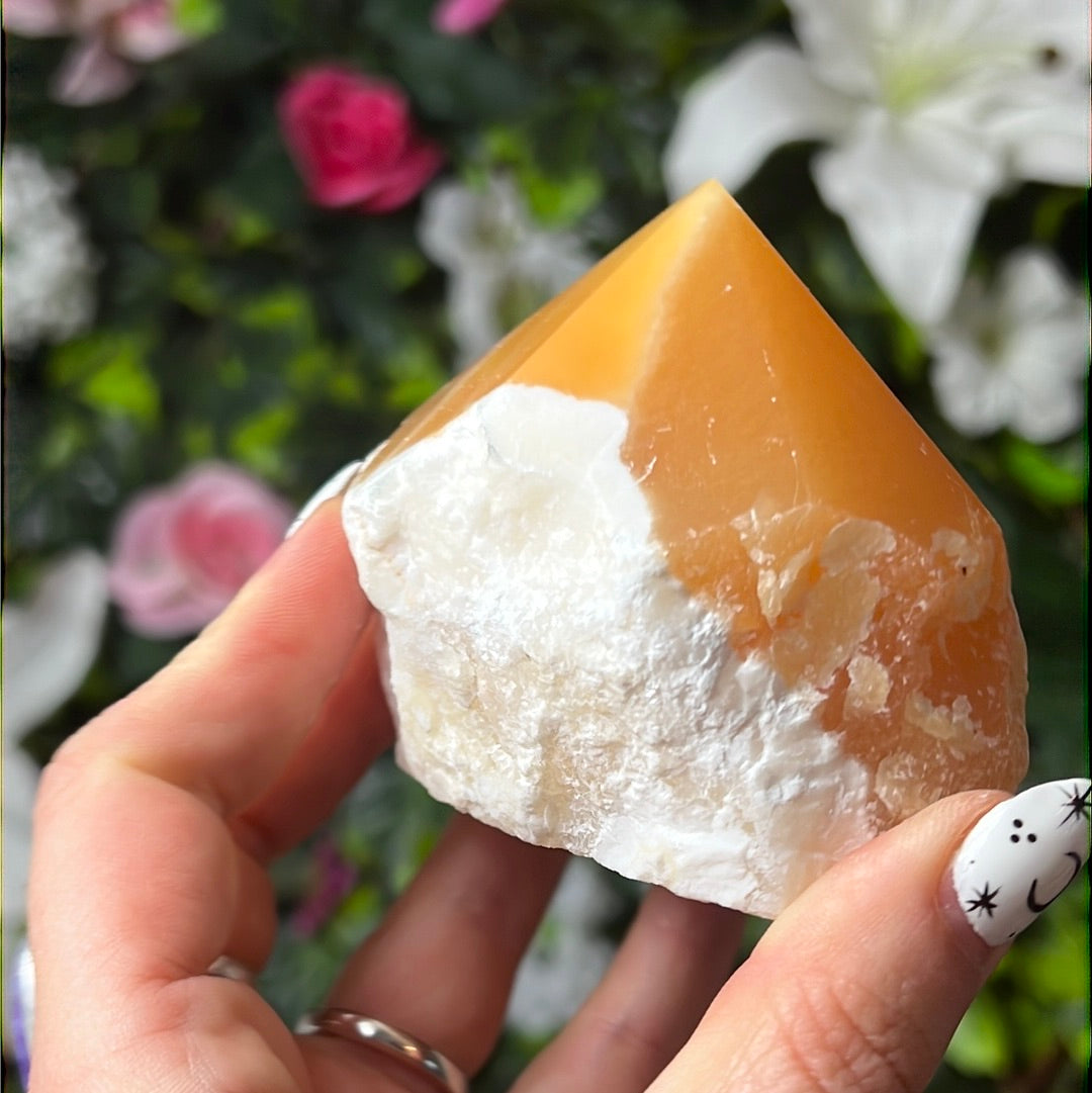 Orange Calcite Half & Half Polished Raw Tower Point