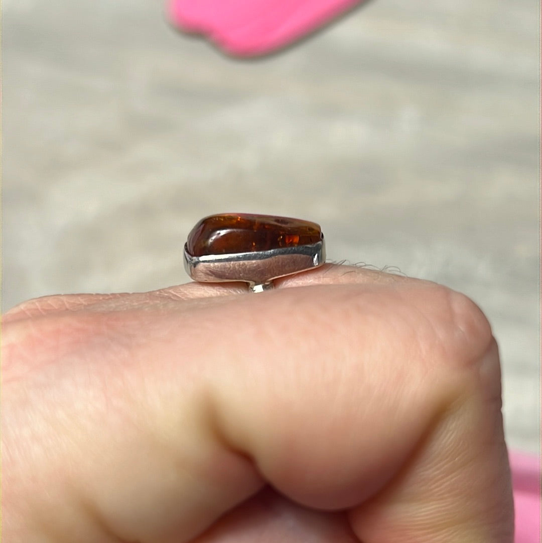 Amber 925 Sterling Silver Ring -  Size O