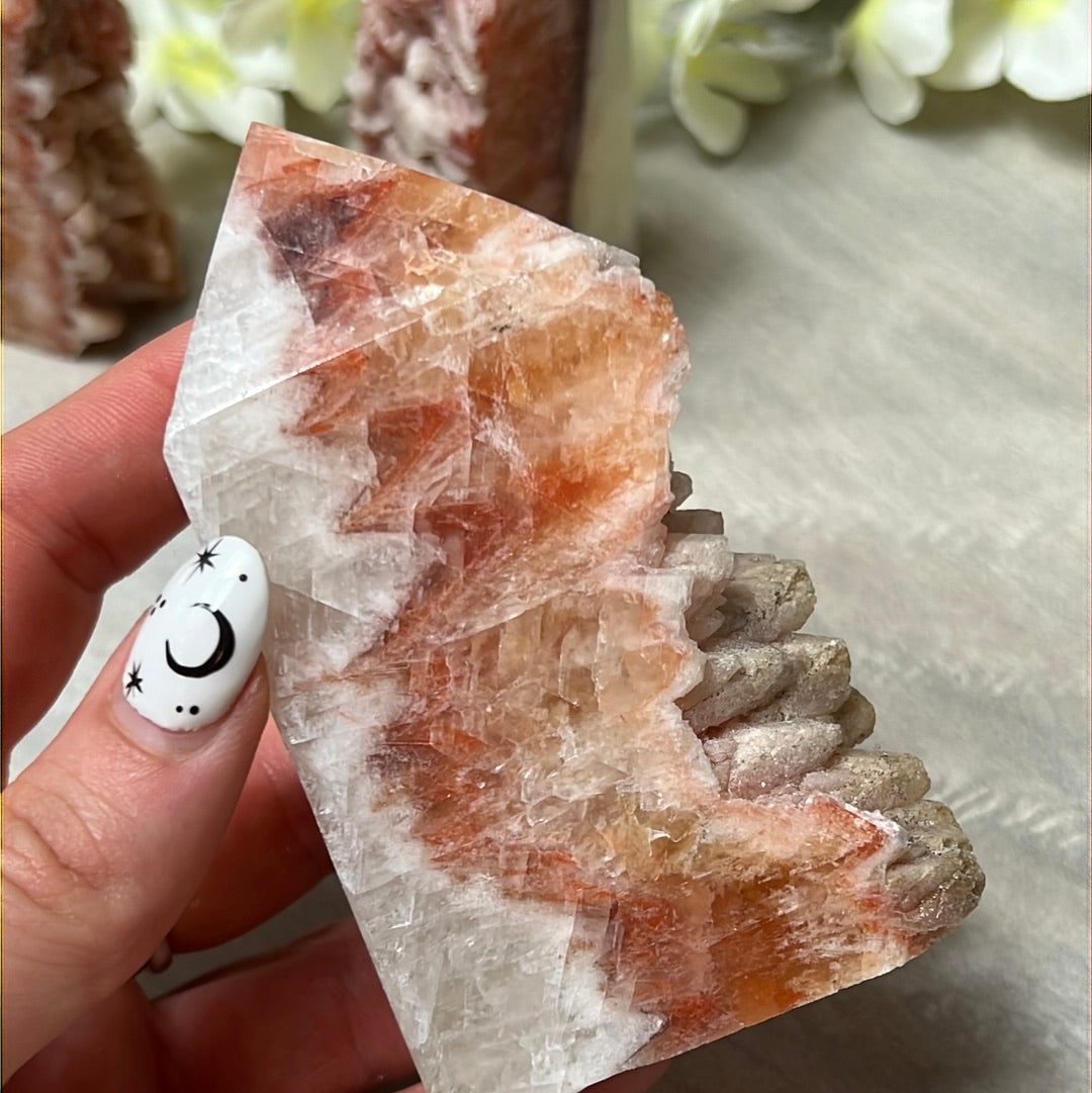 Sunstone, Orchid & Orange Calcite Druzy Tower Points