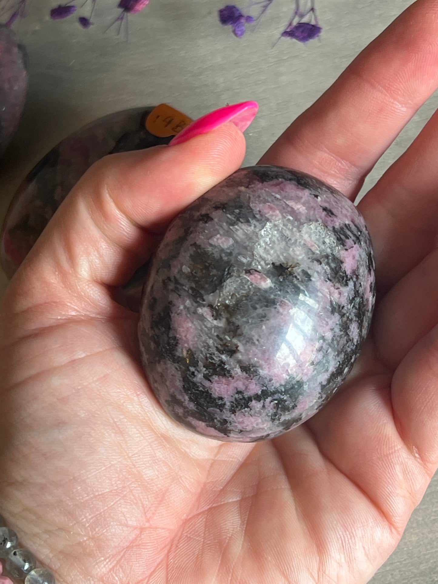 Rhodonite / Rubelleite in Quartz Palm