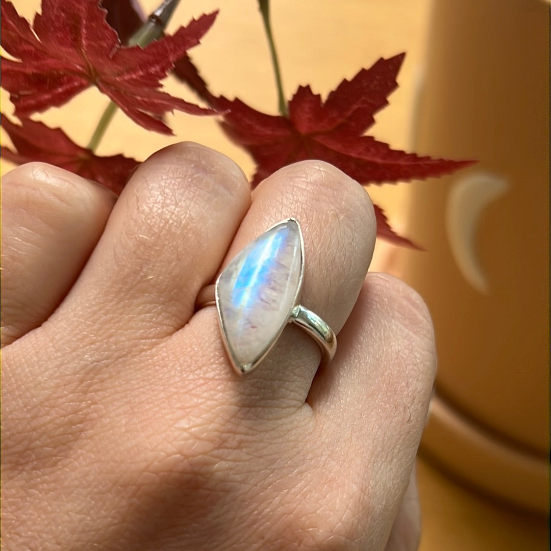 Rainbow Moonstone 925 Sterling Silver Ring - Size P 1/2