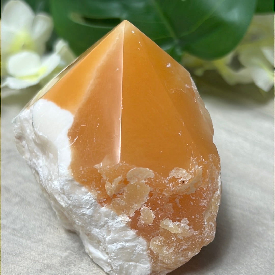 Orange Calcite Half & Half Polished Raw Tower Point