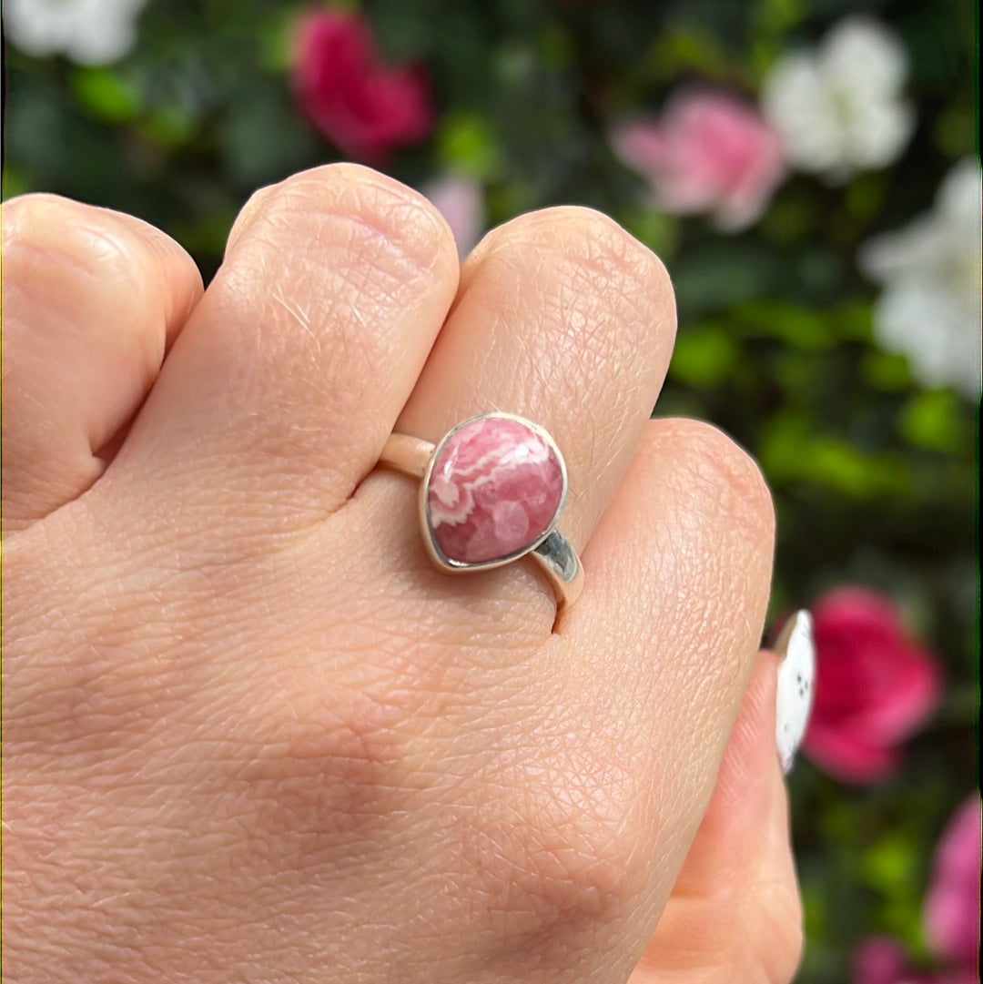 Rhodochrosite 925 Sterling Silver Ring - Size P 1/2