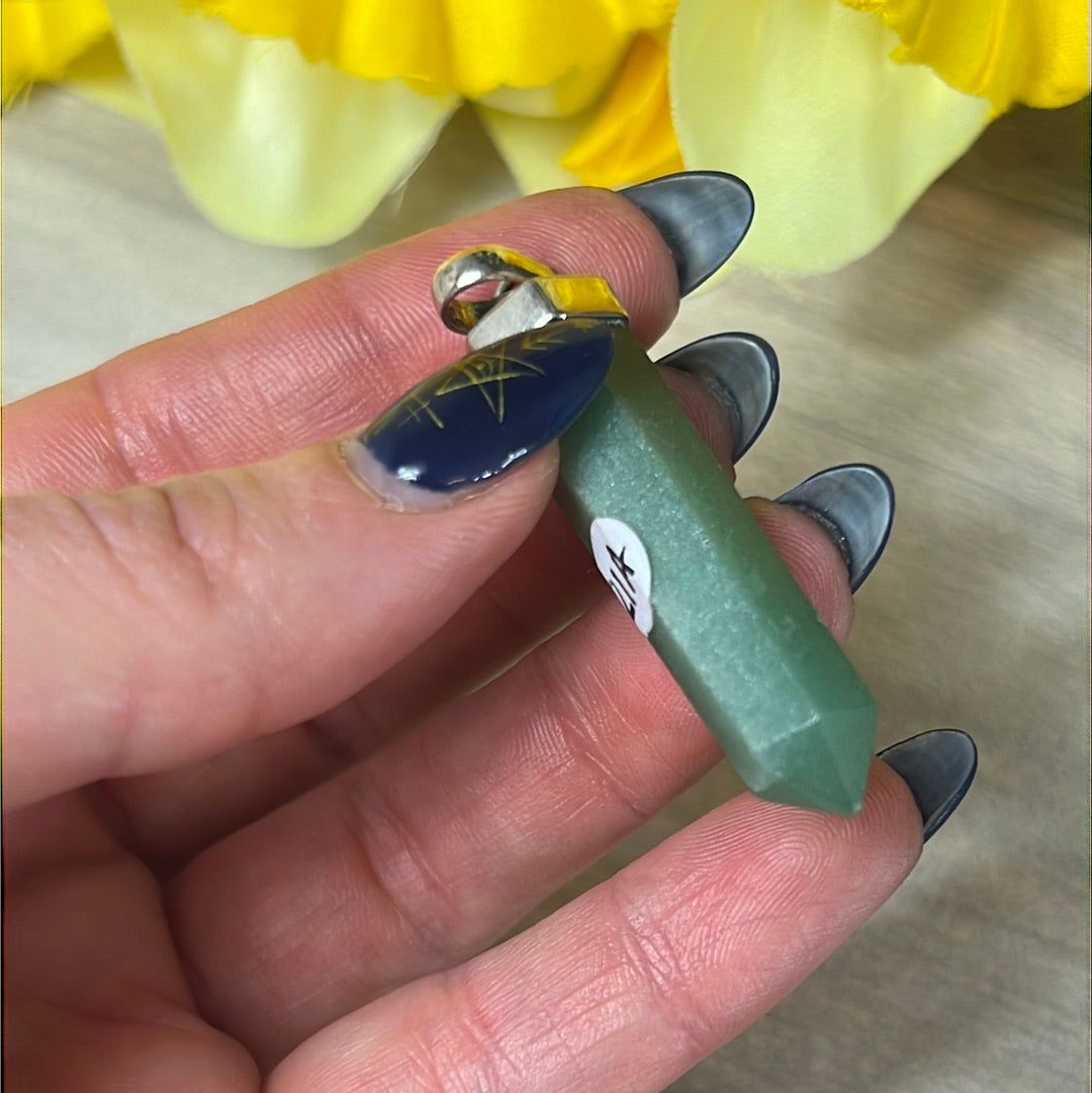 Green Aventurine Point 925 Sterling Silver Pendant