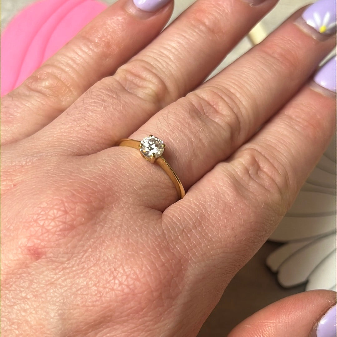 Moissanite 925 Sterling 24ct Gold Ring - Size N 1/2 - O 0.5ct
