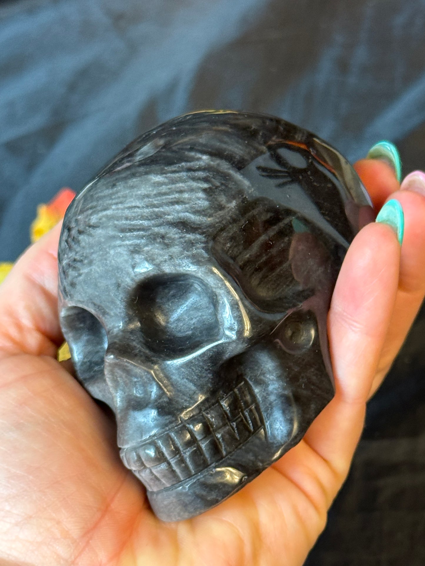 Silver Obsidian Skull