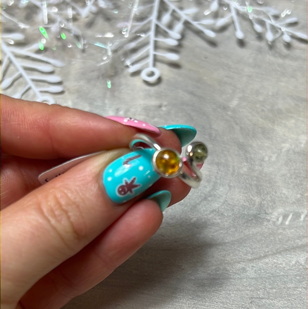 Amber Duo 925 Sterling Silver Ring - Size Q 1/2