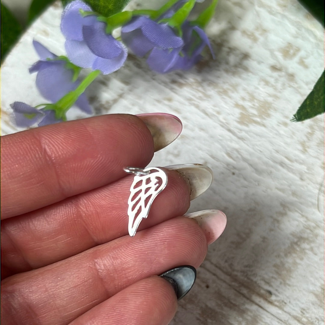 Open Angel Wing Feather 925 Sterling Silver Pendant Charm