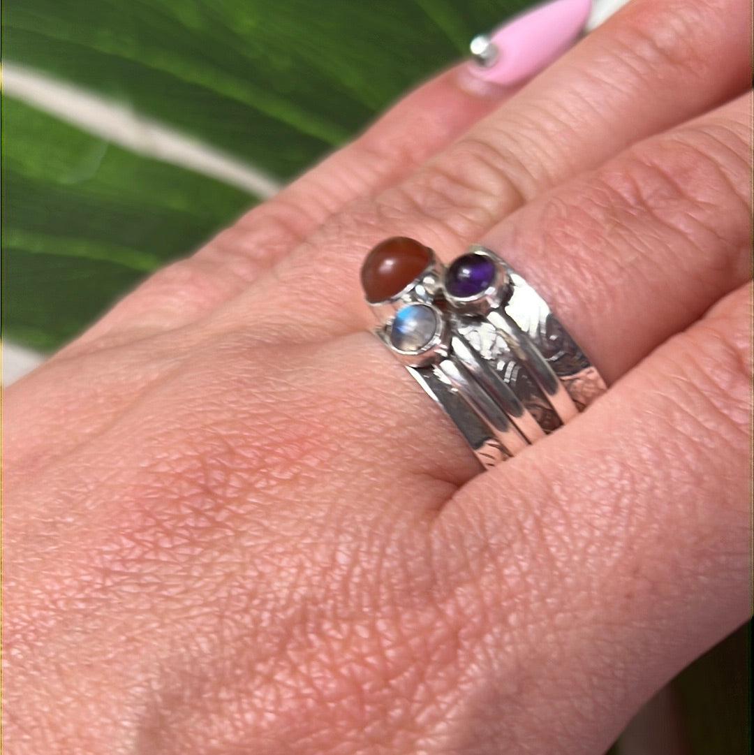 Trio Mix Fidget Spinner Ring - Sterling Silver 925 Size N - N 1/2