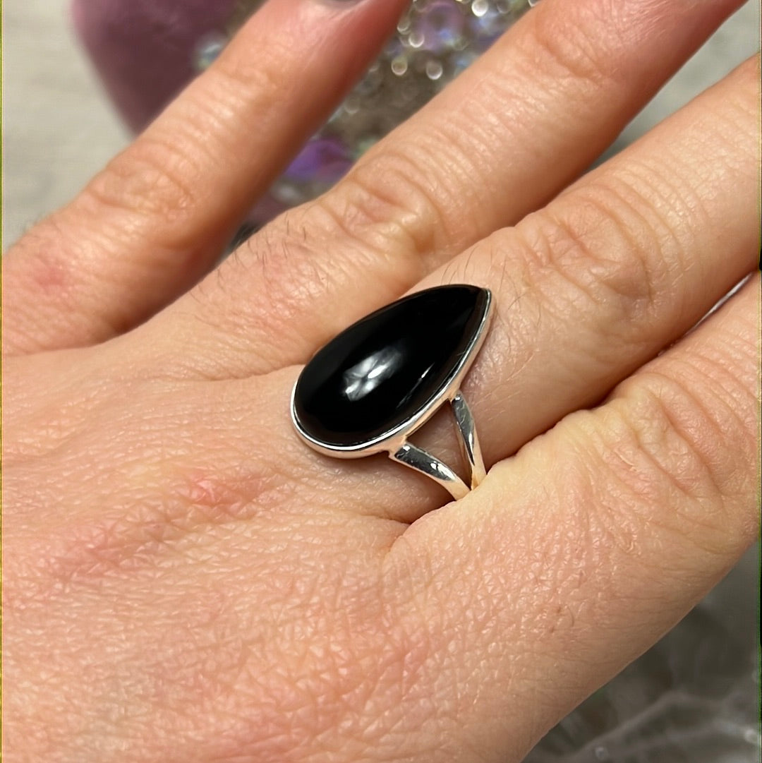 Black Tourmaline 925 Sterling Silver Ring - Size S 1/2 - T