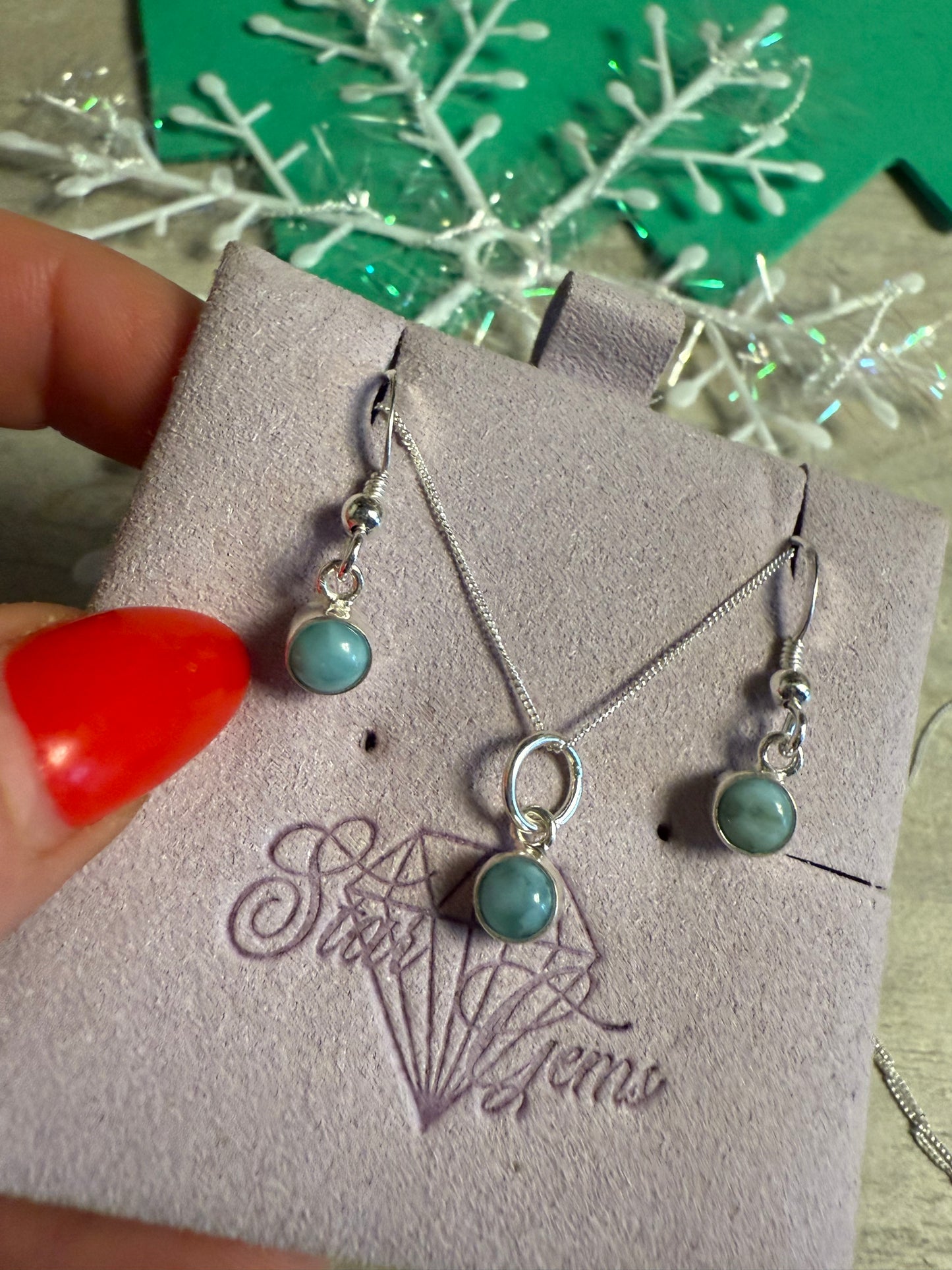Larimar Sterling Silver Earring & Necklace Set