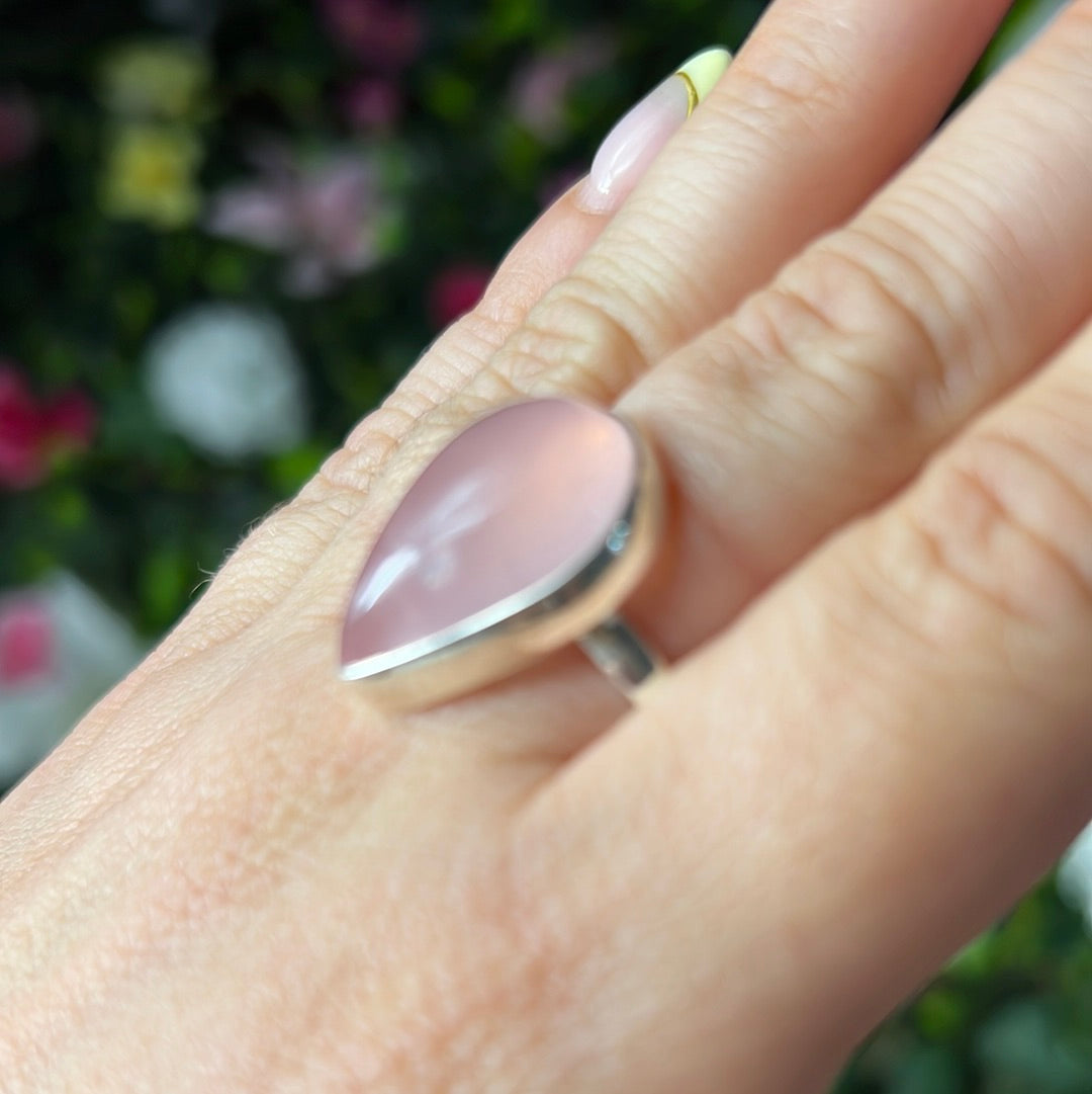 Rose Quartz 925 Silver Ring -  Size S 1/2