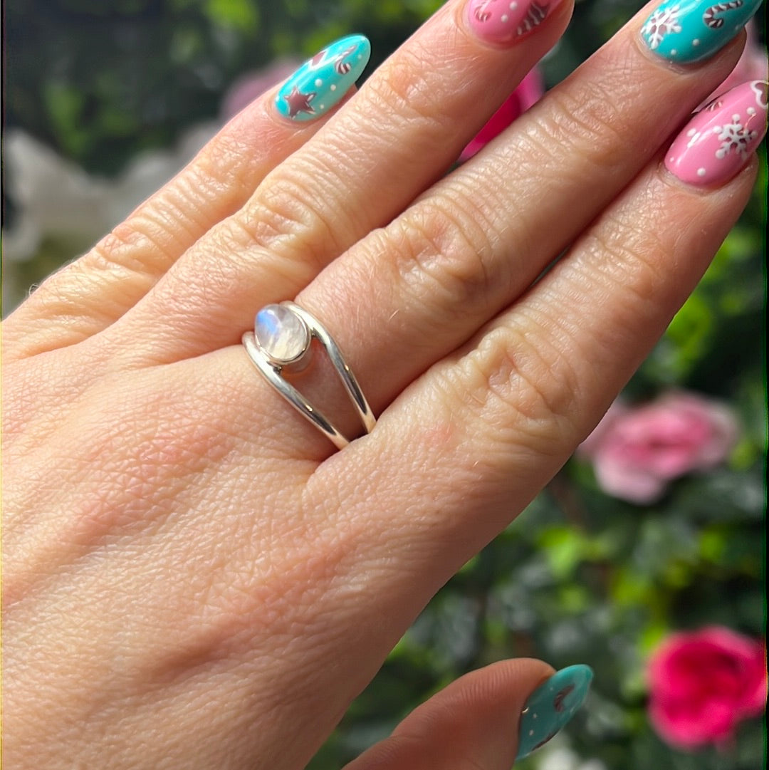 Moonstone Double Bar 925 Sterling Silver Ring - Size O 1/2