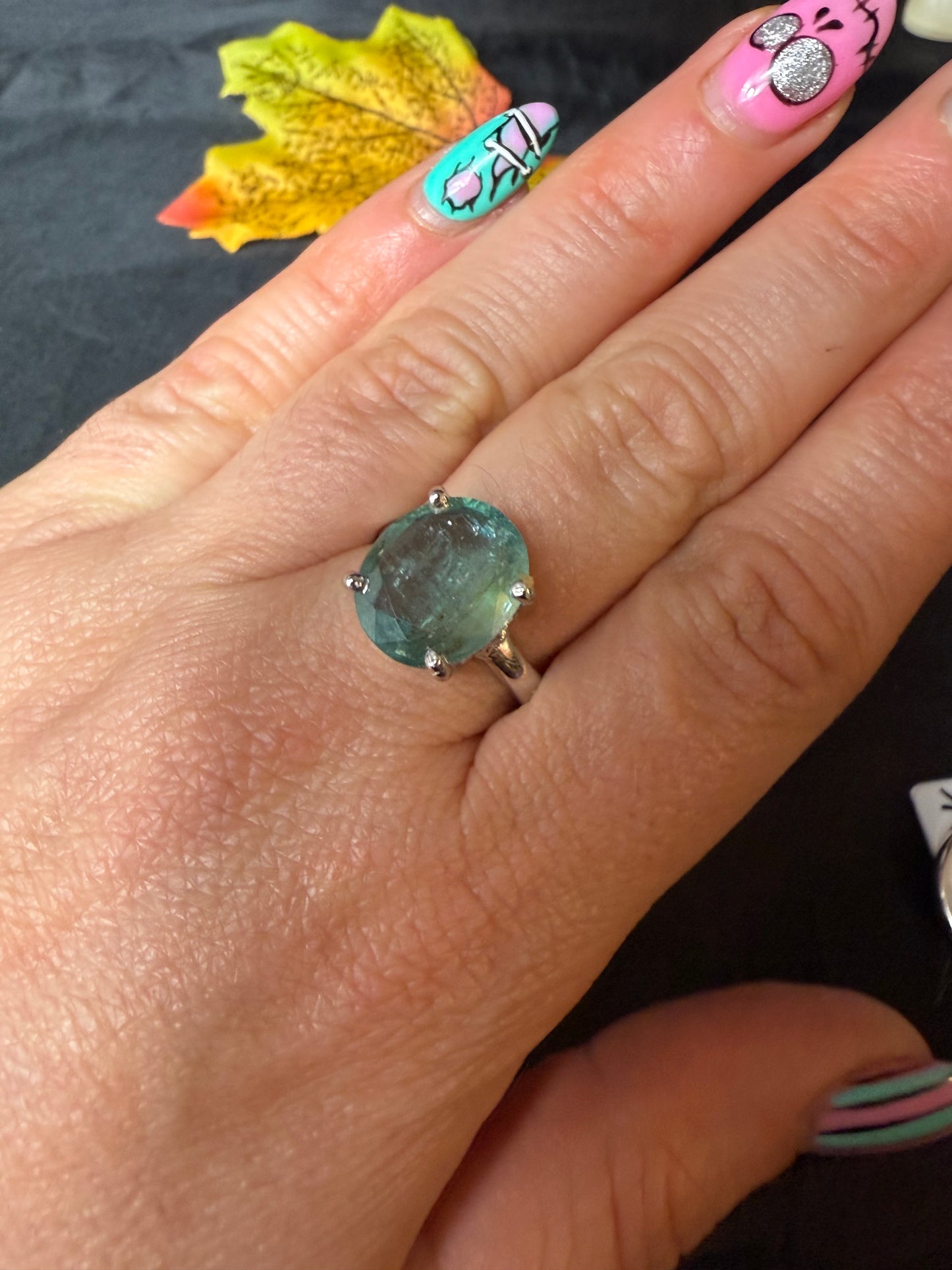 Green Kyantie 925 Ring - Size Q 1/2