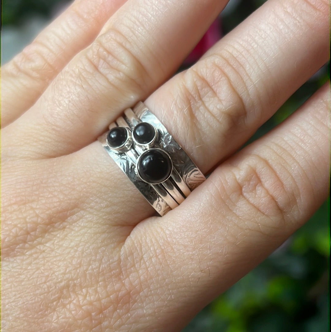 Trio Fidget Spinner Ring - Sterling Silver 925 Size R 1/2 - S