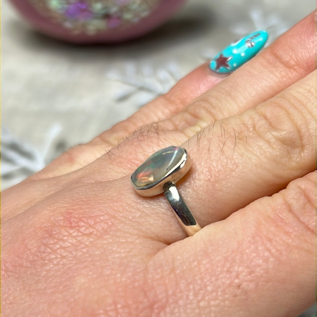 Ethiopian Opal Raw 925 Sterling Silver Ring - Size P 1/2 - Q