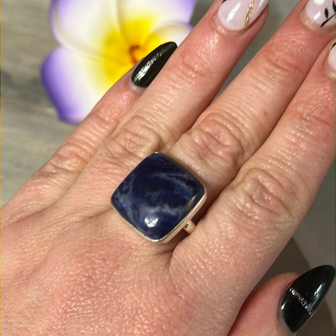 Sodalite 925 Silver Ring -  Size S