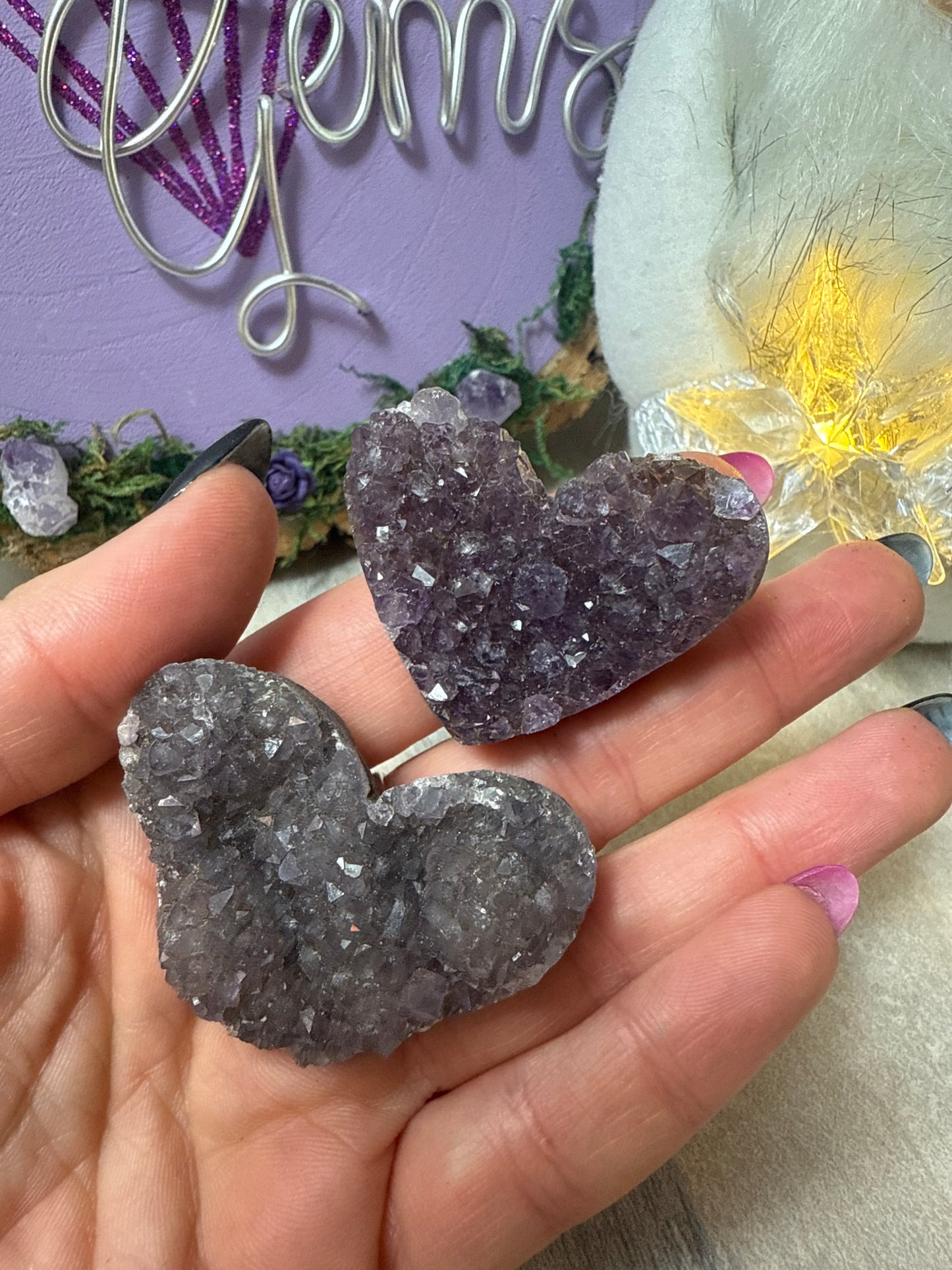 Druzy Amethyst hearts