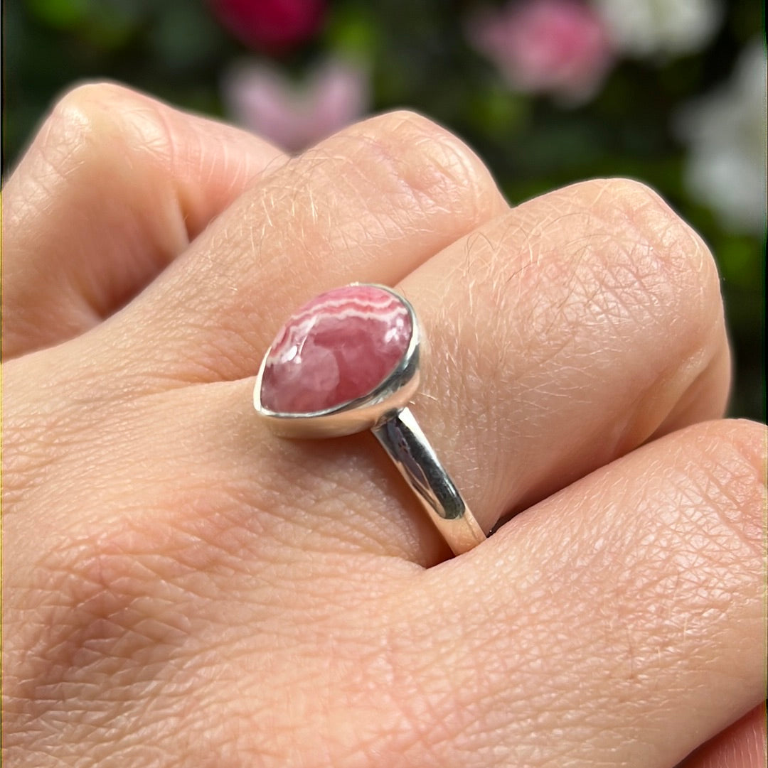 Rhodochrosite 925 Sterling Silver Ring - Size P 1/2